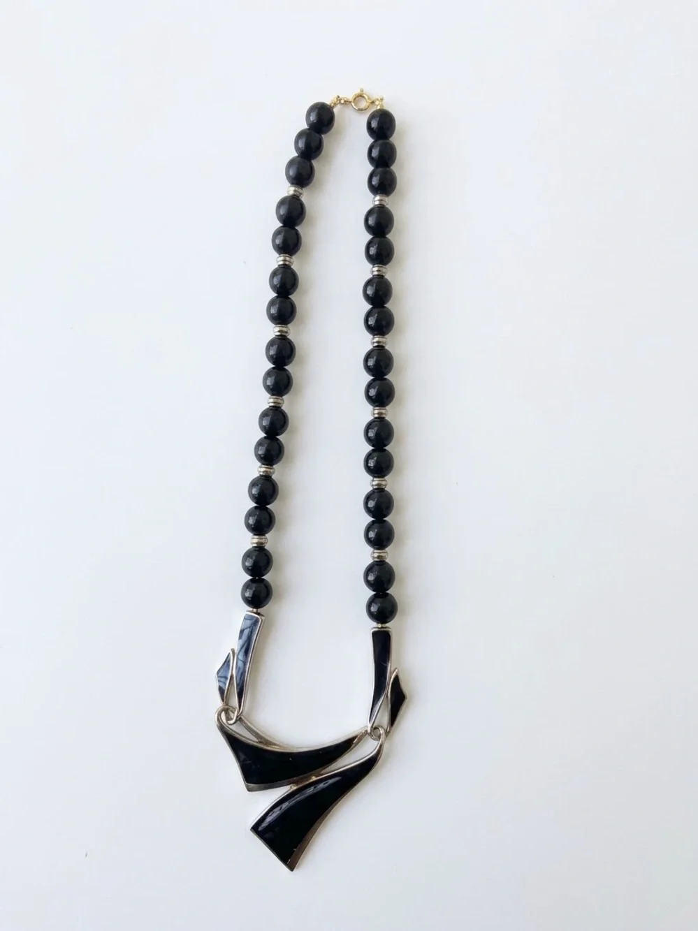 Vintage Black Modernist Statement with Sculpted Black Enamel Pendant